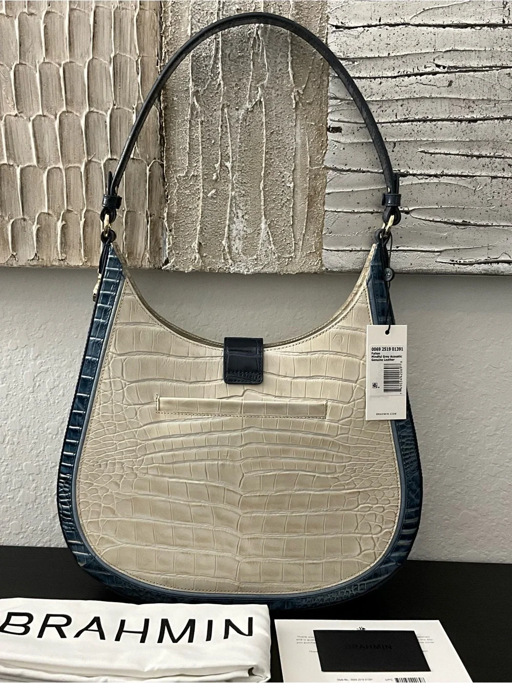 Brahmin Fallon MINDFUL GREY ACOUSTIC Multi Leather Shoulder Bag NWT
